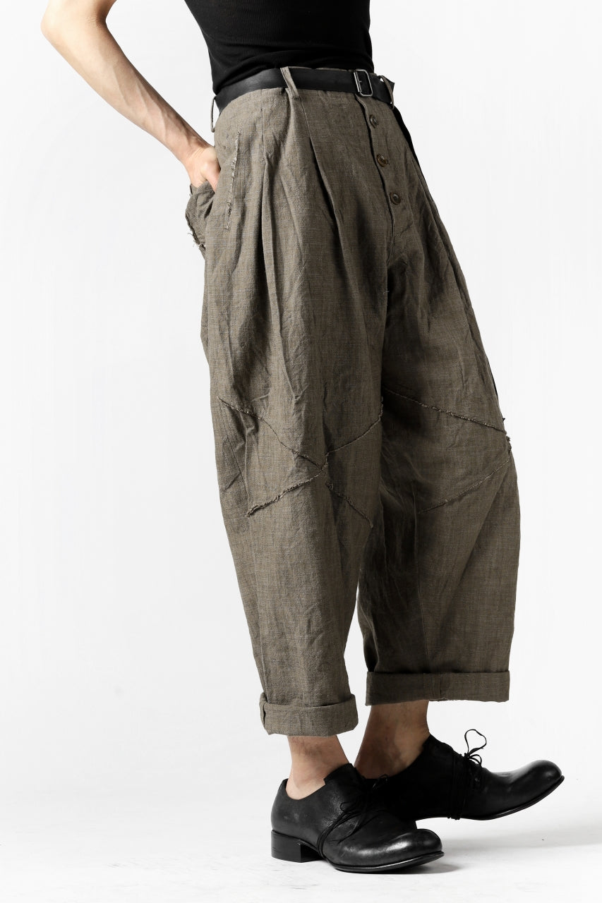 YUTA MATSUOKA cross switch cropped pants / spec dyed canvas (khaki)