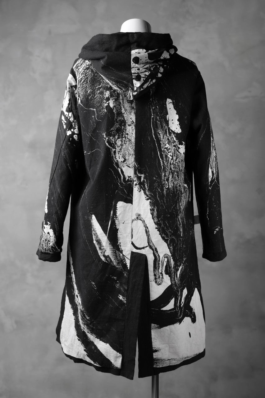 _vital reversible hooded coat / organic twill+texture print