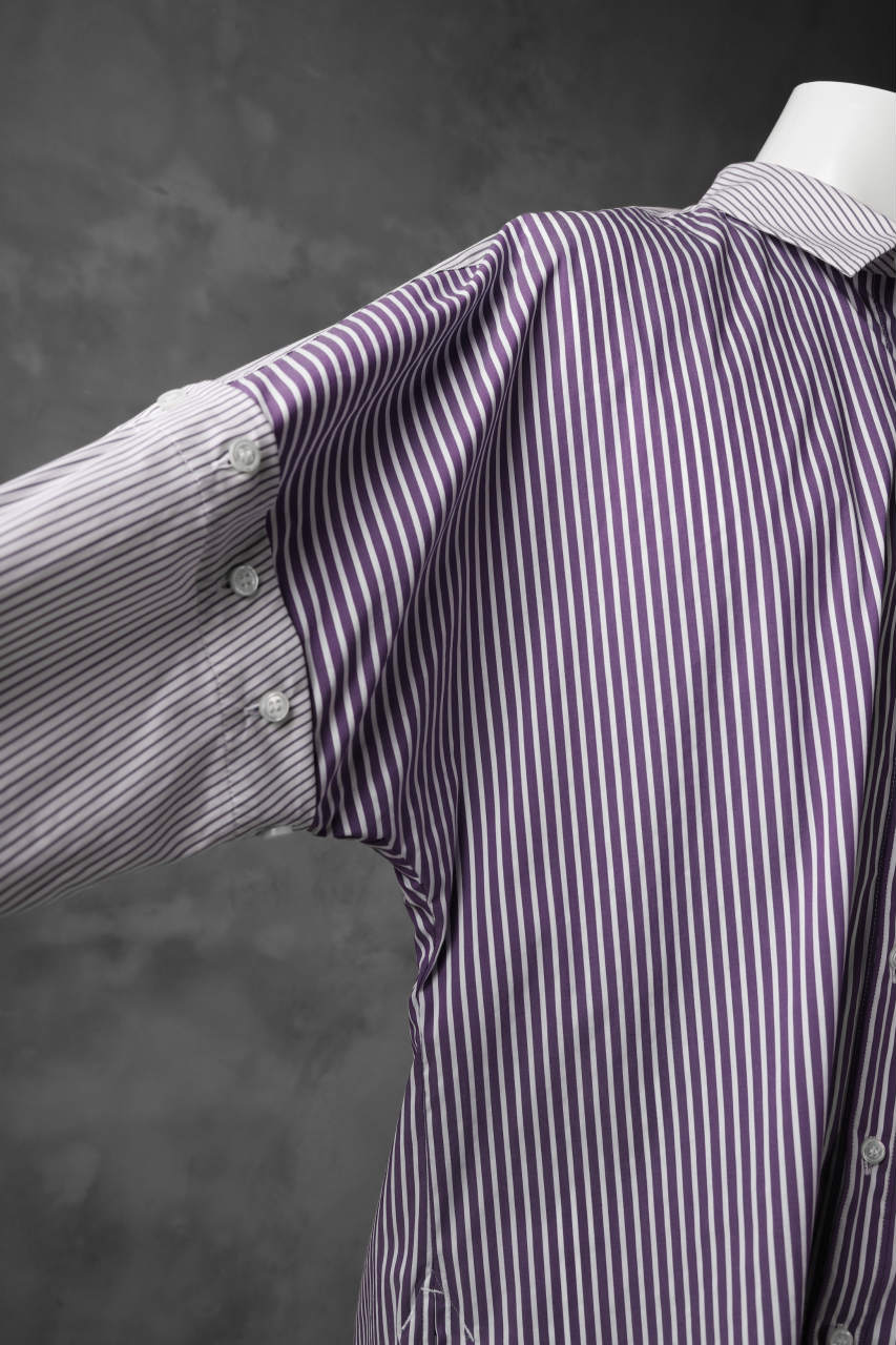 KAZUYUKI KUMAGAI Paneled Shirt Detachable-Detail / Stretch Stripe (S.PURPLE)