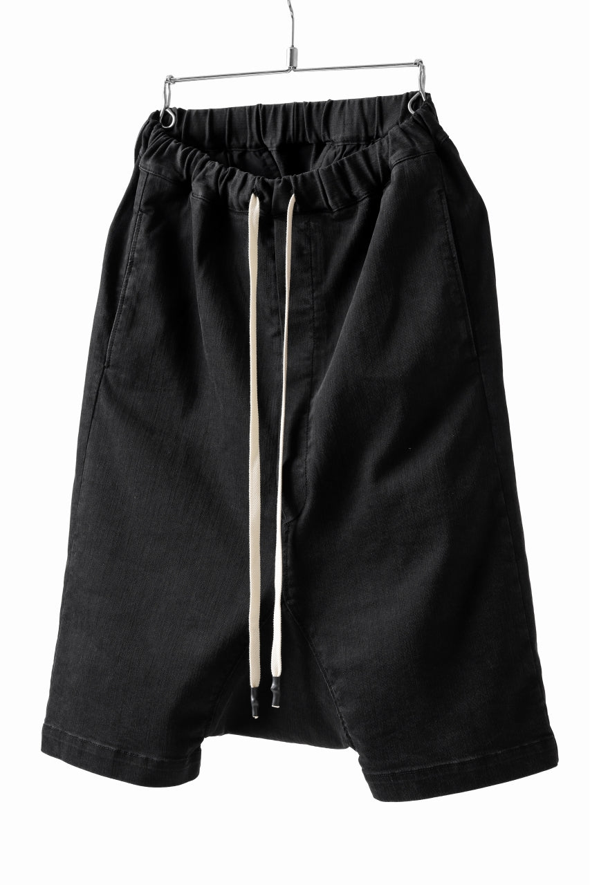 ISAMU KATAYAMA BACKLASH SARROUEL DENIM SHORTS / EXTREME STRETCH WASHER (BLACK)