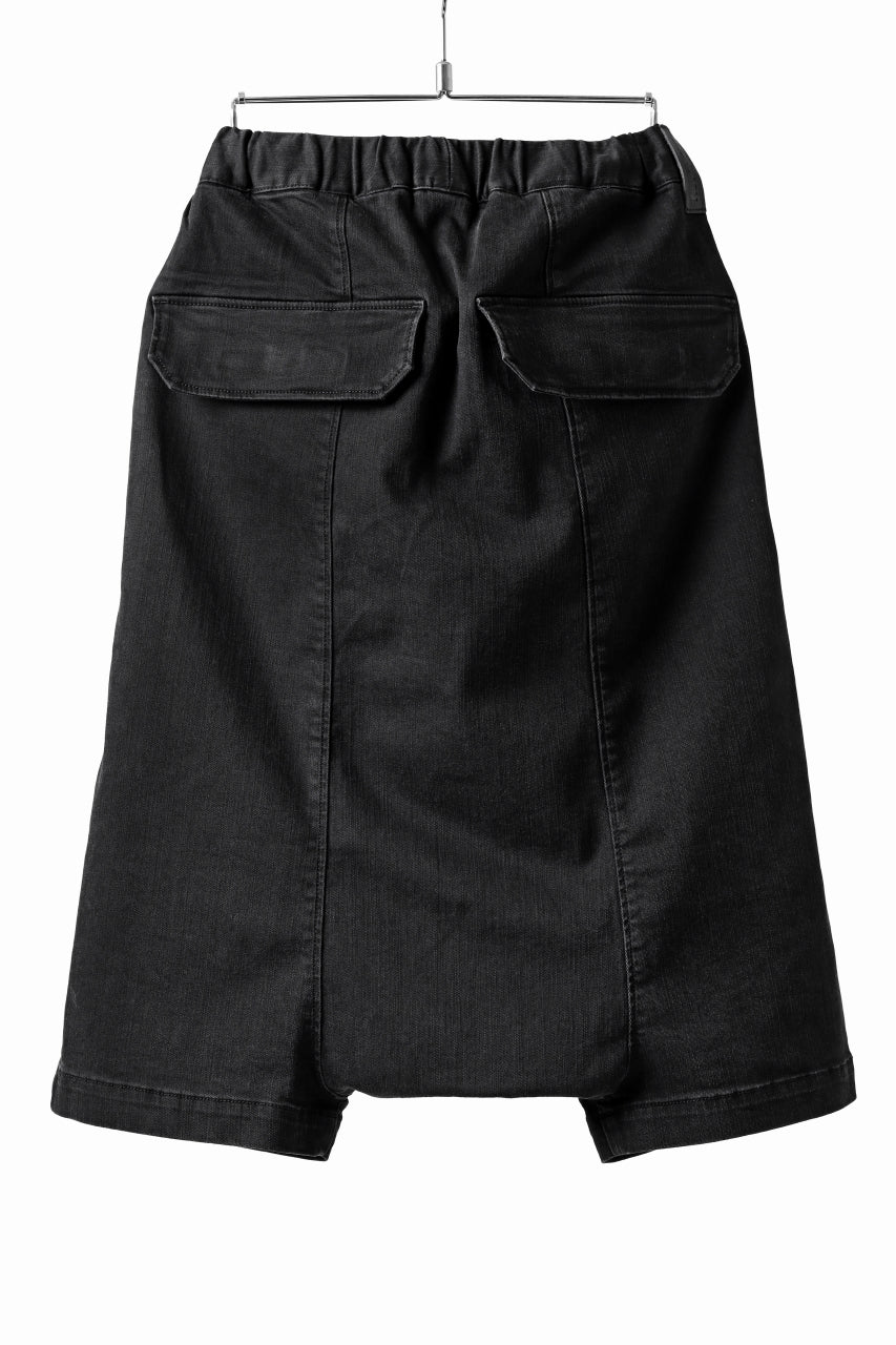 ISAMU KATAYAMA BACKLASH SARROUEL DENIM SHORTS / EXTREME STRETCH WASHER (BLACK)