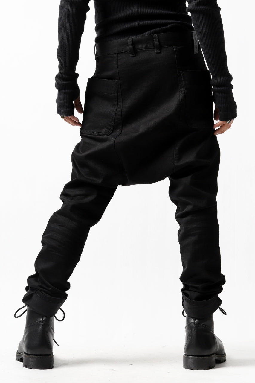 Load image into Gallery viewer, ISAMU KATAYAMA BACKLASH SARROUEL PANTS / HIGH POWER STRETCH DENIM (BLACK)