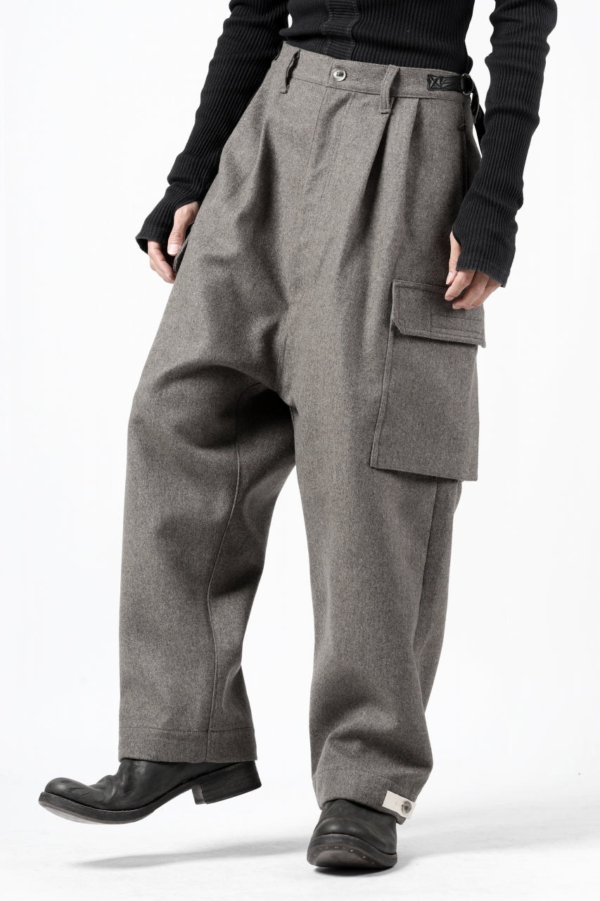 ISAMU KATAYAMA BACKLASH LOW CROTCH CARGO PANTS / CASHMERE WOOL MELTON (GREY)