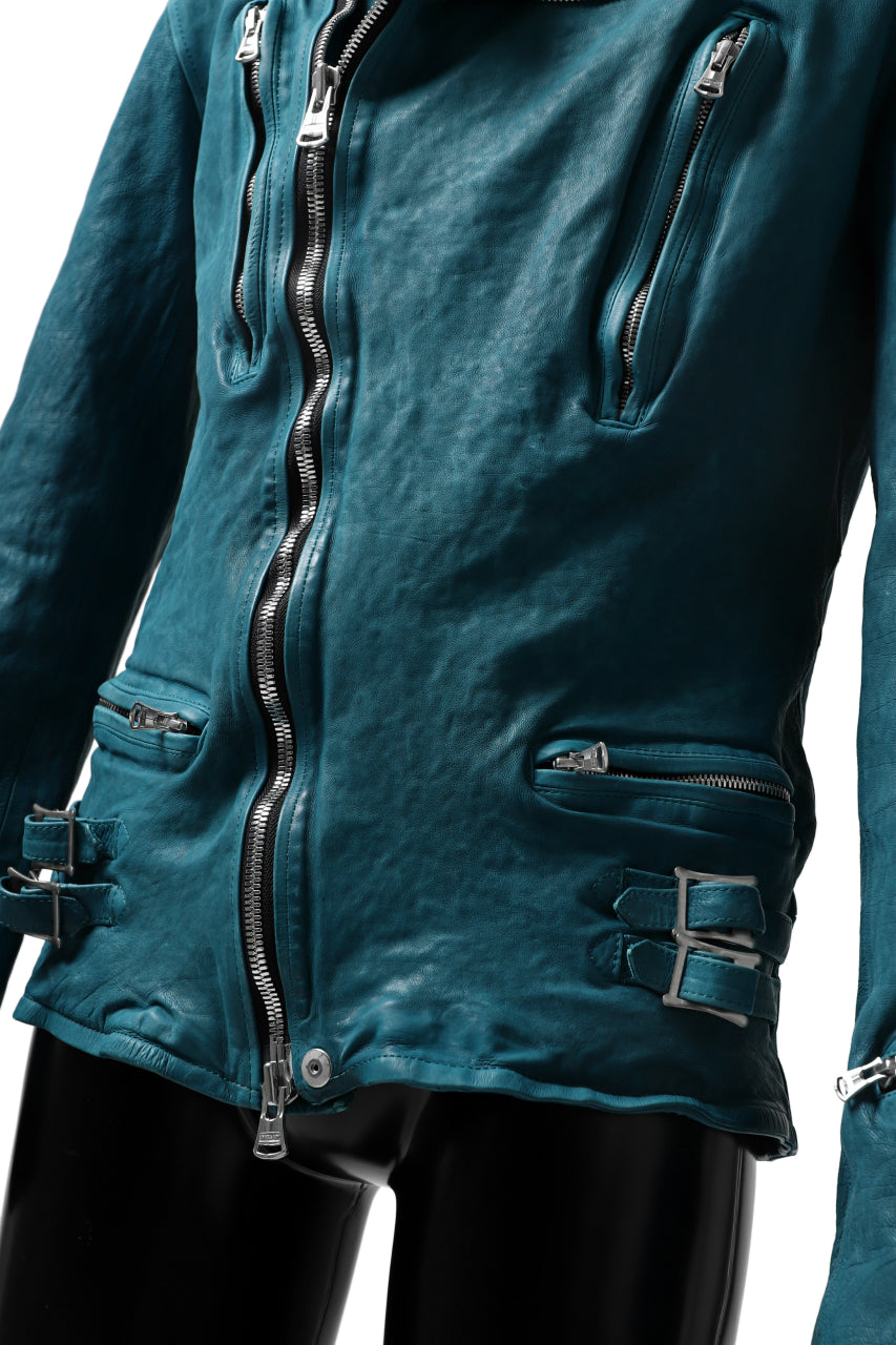 ISAMU KATAYAMA BACKLASH exclusive DOUBLE RIDERS JACKET / JP-CALF GARMENT WASHED (TURQUOISE)