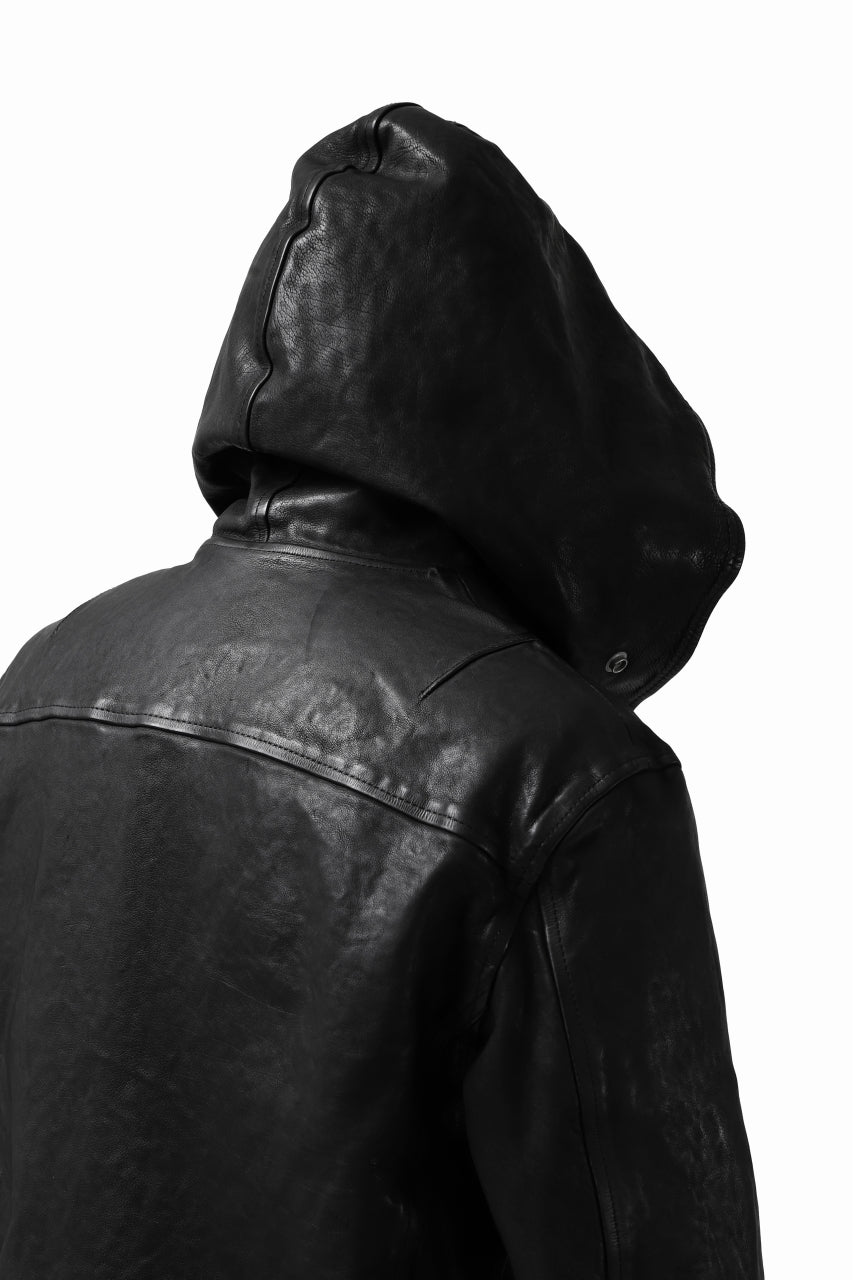 ISAMU KATAYAMA BACKLASH HOODED RIDERS JACKET / JP-CALF GARMENT WASHED (BLACK)