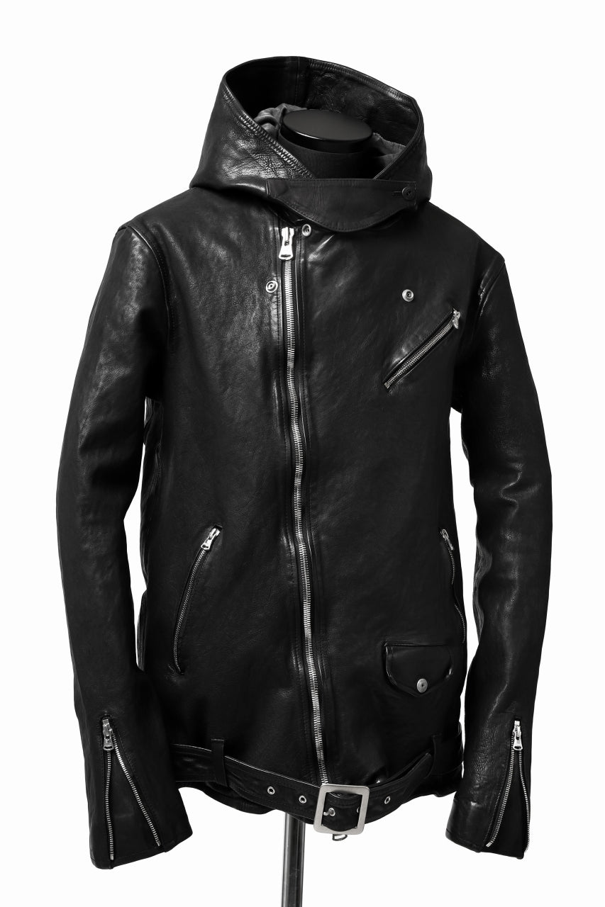 画像をギャラリービューアに読み込む, ISAMU KATAYAMA BACKLASH HOODED RIDERS JACKET / JP-CALF GARMENT WASHED (BLACK)