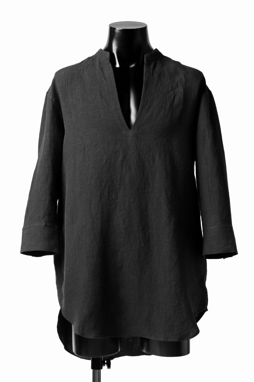 ISAMU KATAYAMA BACKLASH SOFT LINEN SKIPPER SHIRT (BLACK)