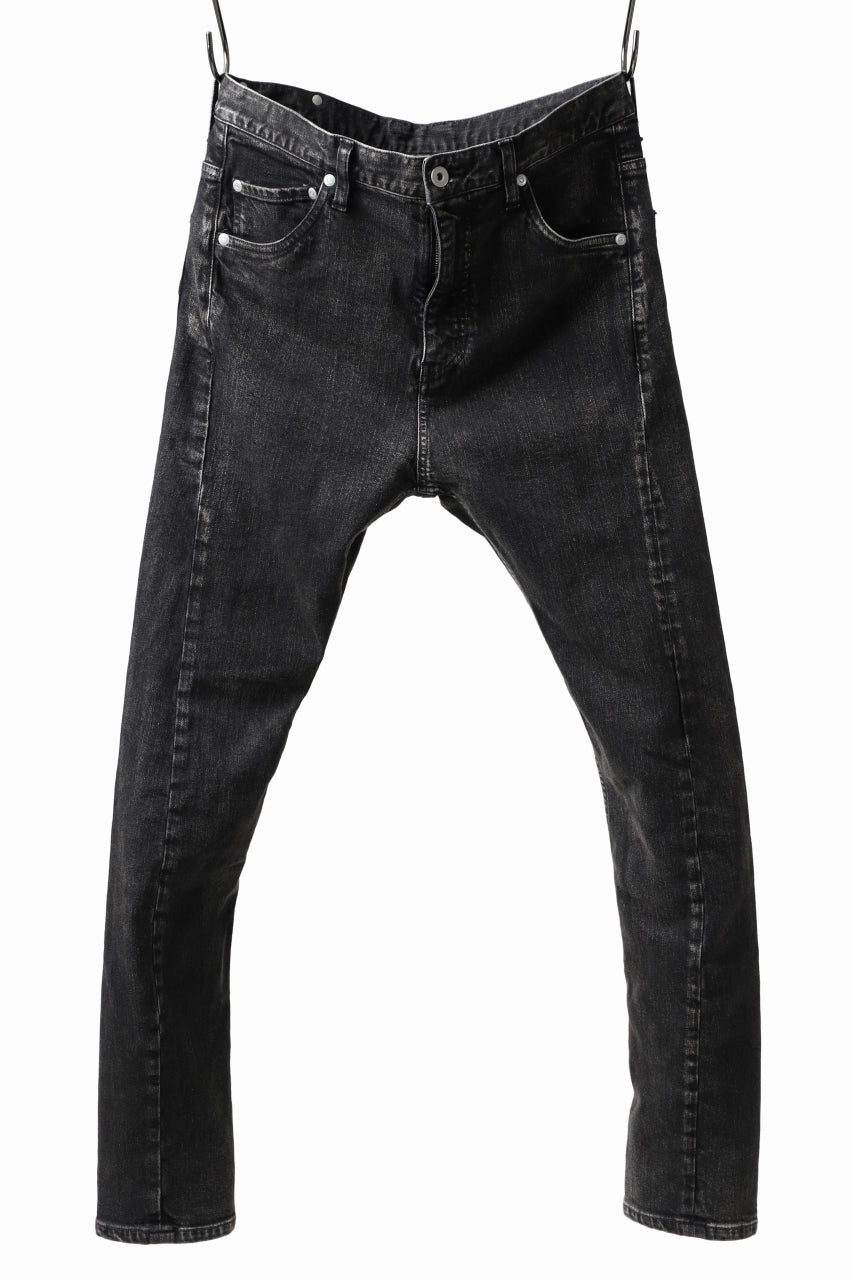 ISAMU KATAYAMA BACKLASH L/C SLIM DENIM PANTS / SPLASH DYED (BLACK)