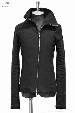 N/07 bias neck jacket extra stretch silk linen fabric (BLACK)