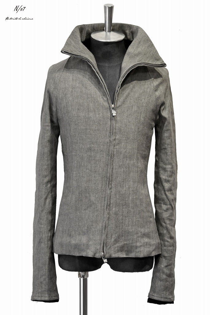 N/07 bias neck jacket extra stretch silk linen fabric (ASPHALT)
