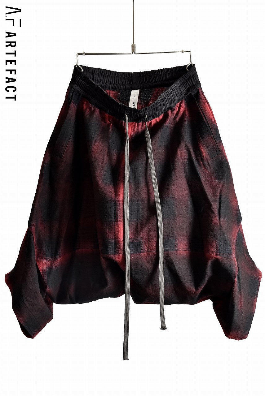 A.F ARTEFACT Black Dye Check Short Sarouel Pants (RED)
