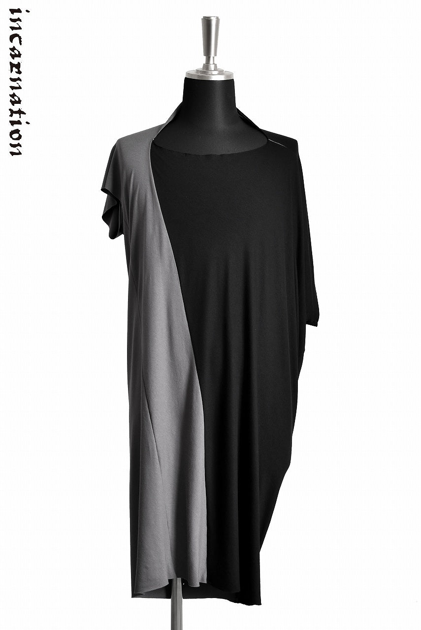 incarnation VISCOSE SPANDEX "OVERLOCKED" ASYMMETRIC DRESS DORMAN SLEEVE T-SHIRT (BLACK×GREY)