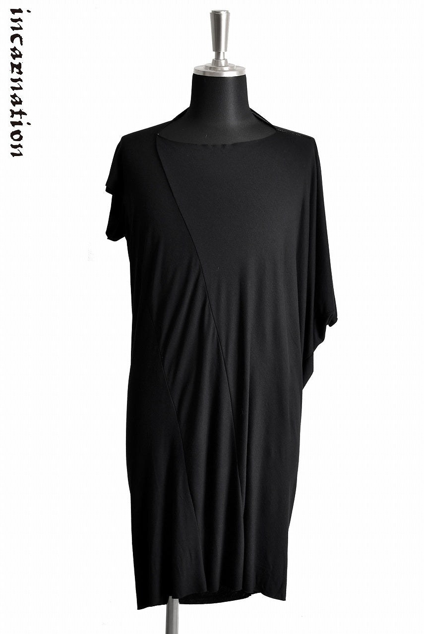 incarnation VISCOSE SPANDEX "OVERLOCKED" ASYMMETRIC DRESS DORMAN SLEEVE T-SHIRT (BLACK×BLACK)