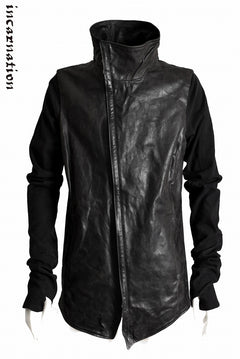 Load image into Gallery viewer, incarnation exclusive HORSE LEATHER &quot;OVER LOCKED&quot; BIAS ZIP WITH HEAVY JERSEY SPIRAL ARM BLOUSON (BLACK)