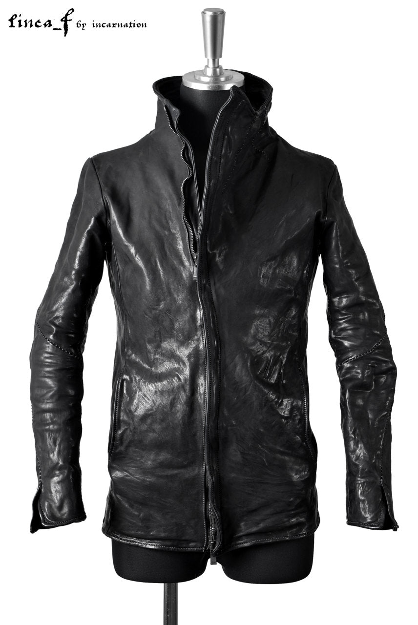 LINEA_F by incarnation OVER LOCKED HORSE LEATHER BLOUSON with HIGH NECK & SPIRAL ARM