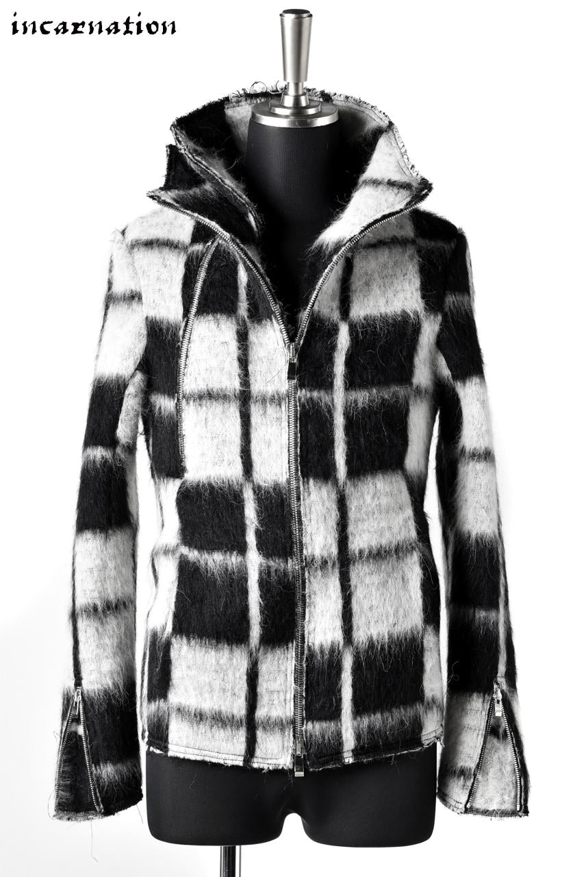 incarnation exclusive WOOL CHECK WIDE NECK DUAL ZIP BLOUZON LINED