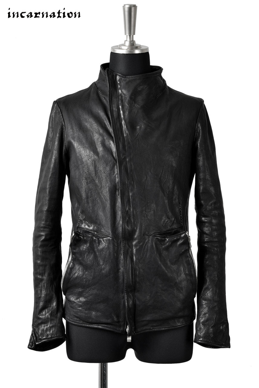 incarnation exclusive "OVERLOCKED" CALF MIDDLE NECK BIAS ZIP BLOUSON LINED with POCKET