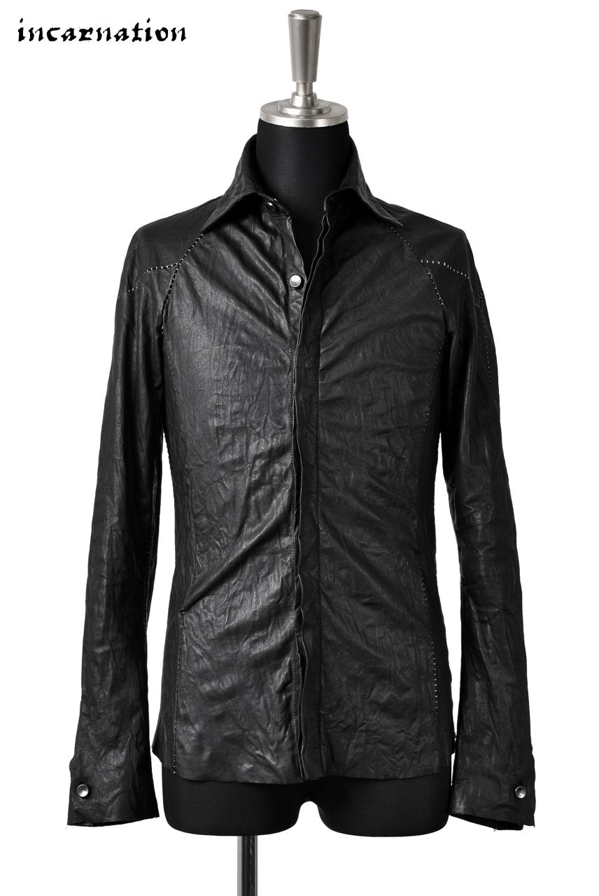 incarnation exclusive "OVERLOCKED" CALF LEATHER FRY FRONT BTN SHIRT