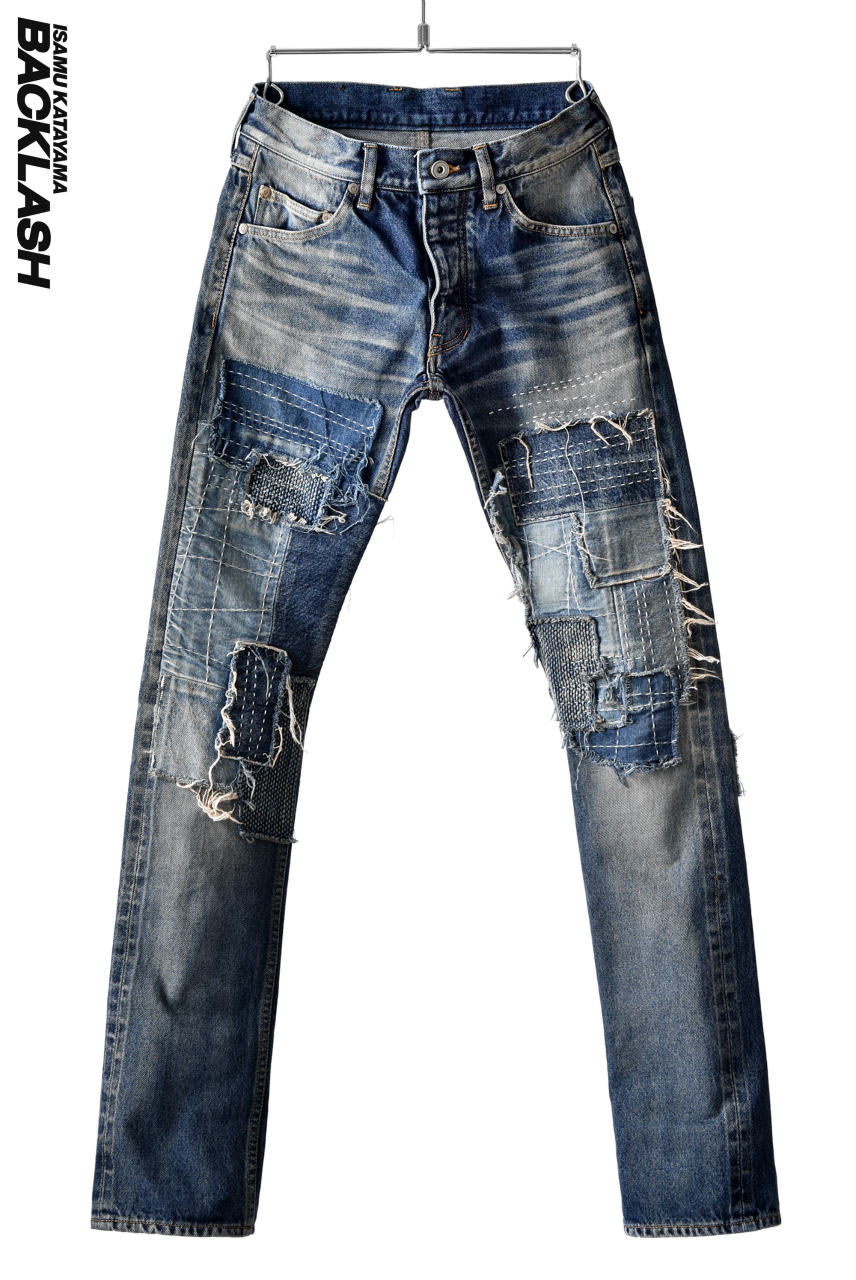 ISAMU KATAYAMA BACKLASH BORO REMAKE SELVEDGE DENIM PANTS-SLIM-STRAIGHT  (INDIGO)