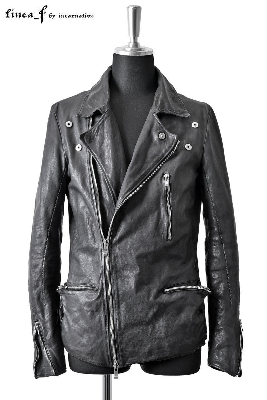 LINEA_F by incarnation DOUBLE BREAST MOTO JACKET / CALF LEATHER "OVERLOCK STITCH"