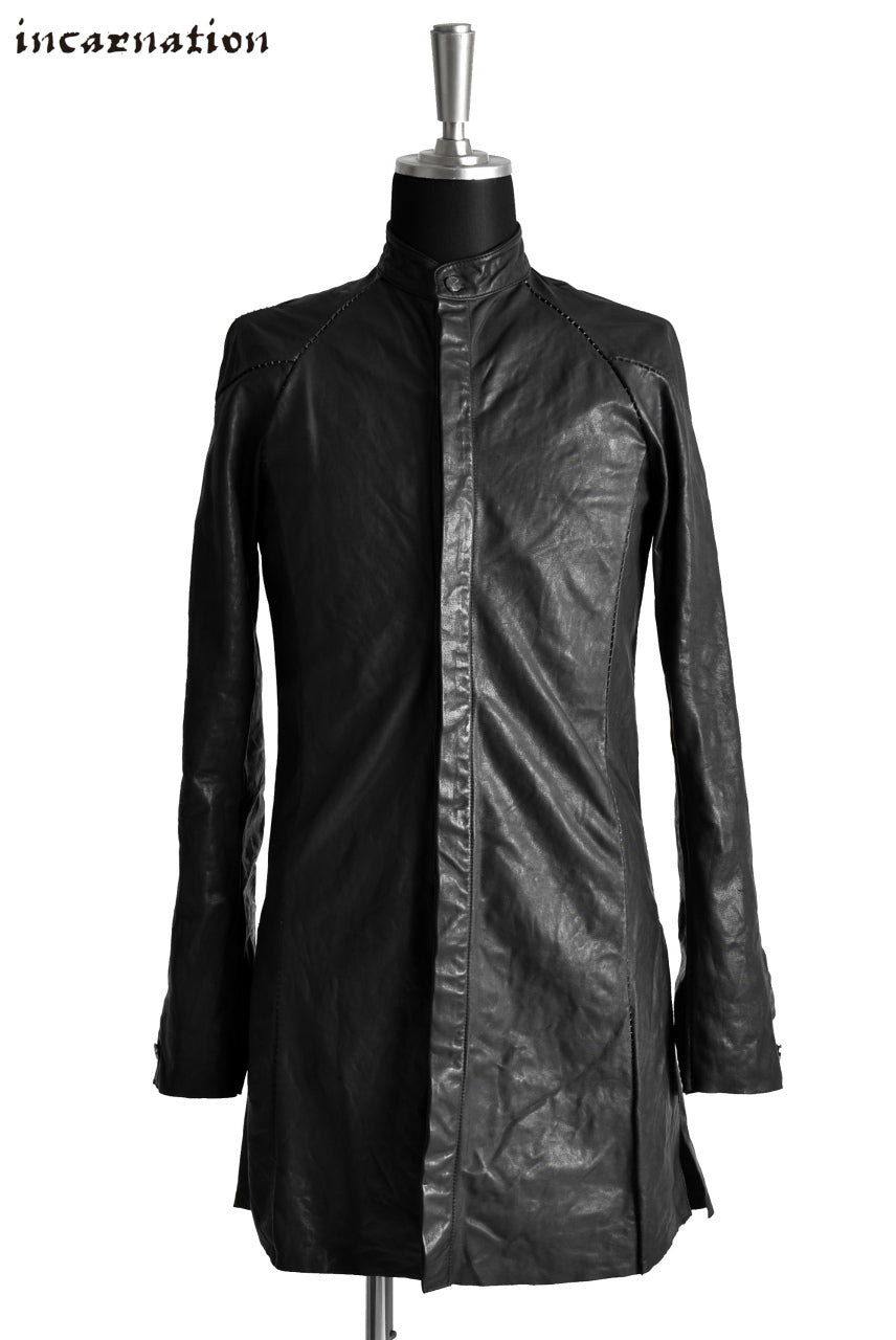 incarnation exclusive CALF LEATHER FRY FRONT BTN LONG SHIRT / OVERLOCKED
