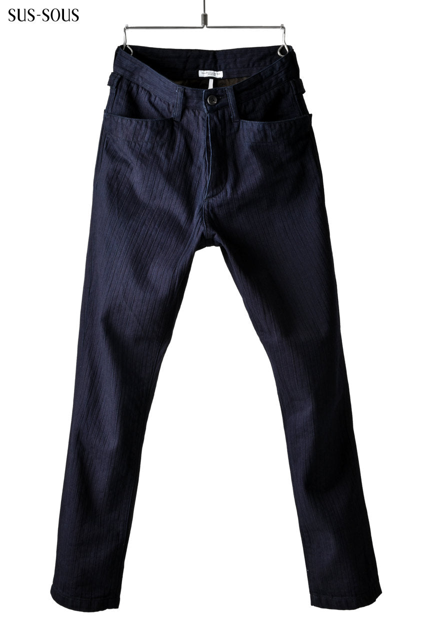 sus-sous horseman slim trousers with zukku (INDIGO)