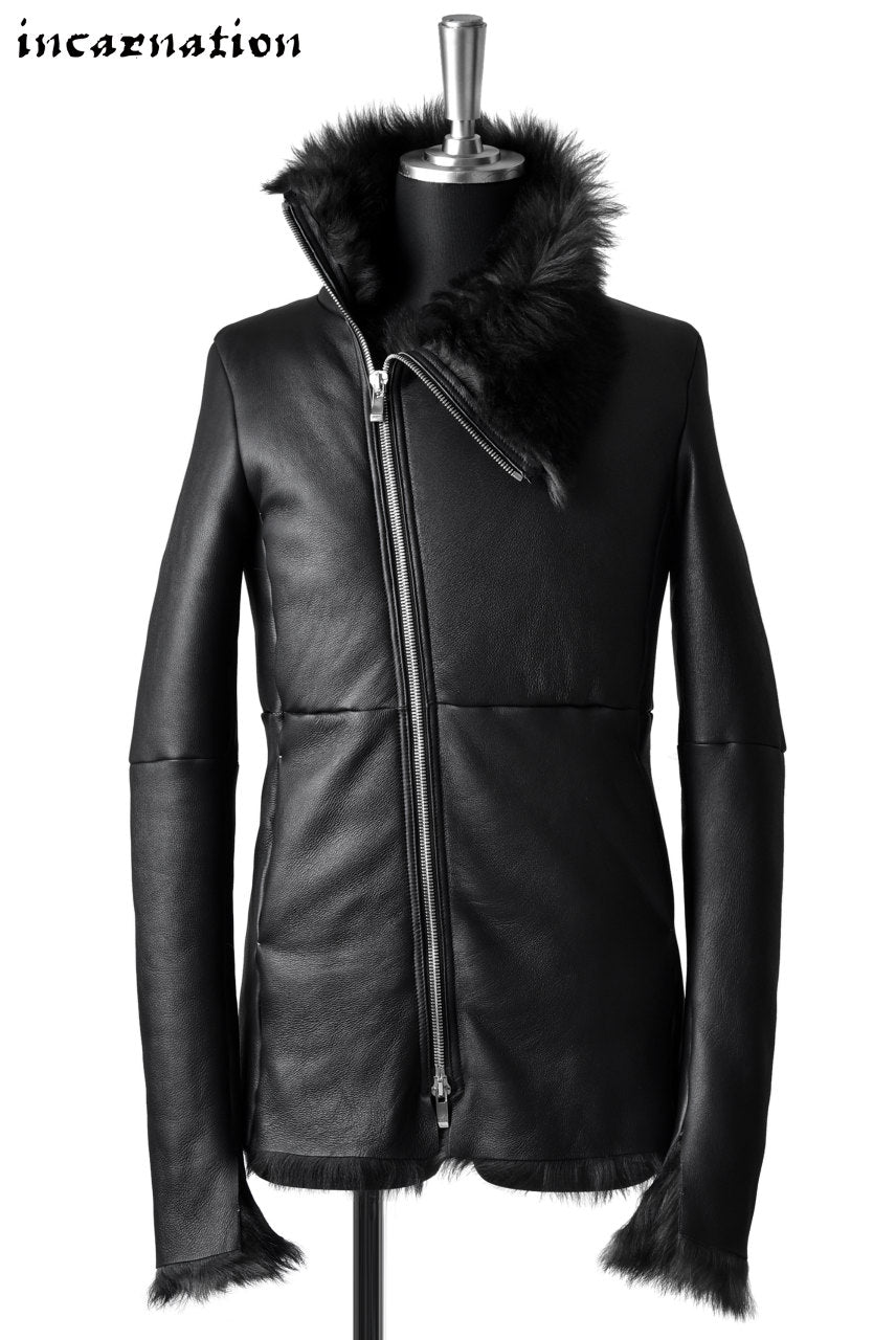 incarnation exclusive SHEEP SHEARLING MOUTON HIGH NECK BIAS ZIP