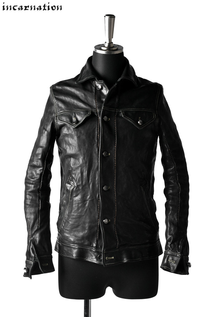 HORSE LEATHER JEAN JACKET WITH ONE PIECE SLEEVES – incarnation STORE