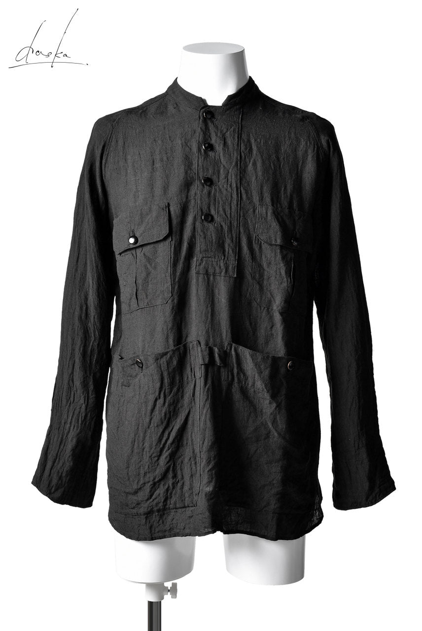 daska (vincent) painter-smock shirt / light linen (BLACK)