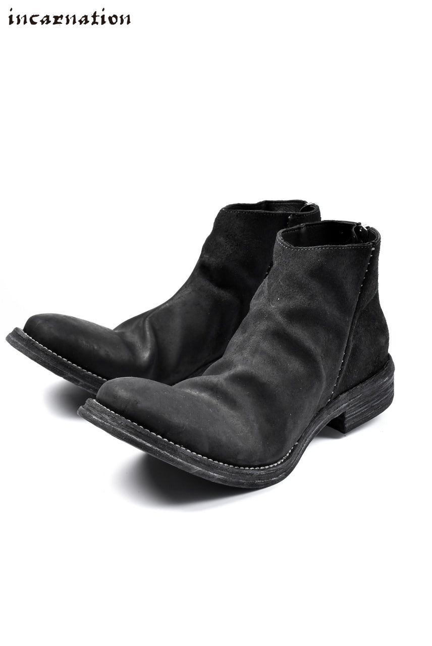 incarnation exclusive HORSE BUTT LEATHER BACK ZIP SHORT BOOTS / ROUGH-OUT