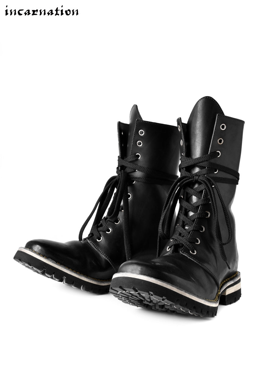incarnation CALF SHOULDER LEATHER COMBAT BOOTS / with BLACK SHOELACES