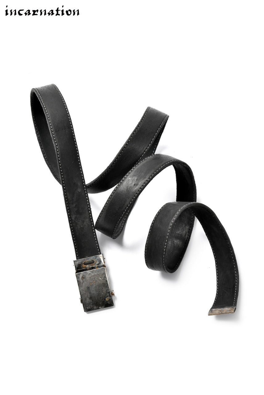 画像をギャラリービューアに読み込む, incarnation HORSE LEATHER NARROW BELT with G.I BUCKLES (DARK GREY)