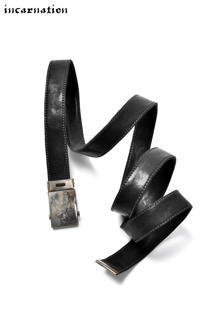 Load image into Gallery viewer, incarnation HORSE LEATHER NARROW BELT with G.I BUCKLES (BLACK)