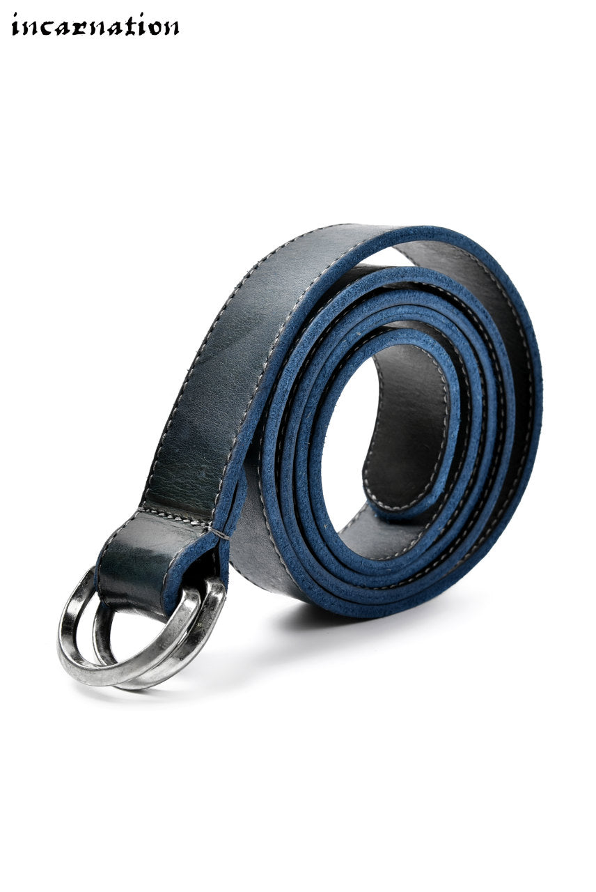 incarnation exclusive CALF LEATHER NARROW BELT with DOUBLE "D" RINGS (DEEP BLUE)