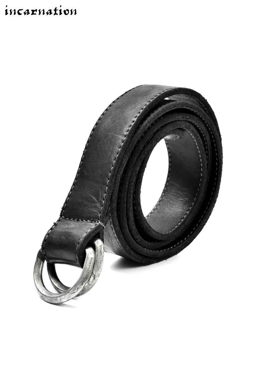 incarnation exclusive CALF LEATHER NARROW BELT with DOUBLE "D" RINGS (DARK GREY)