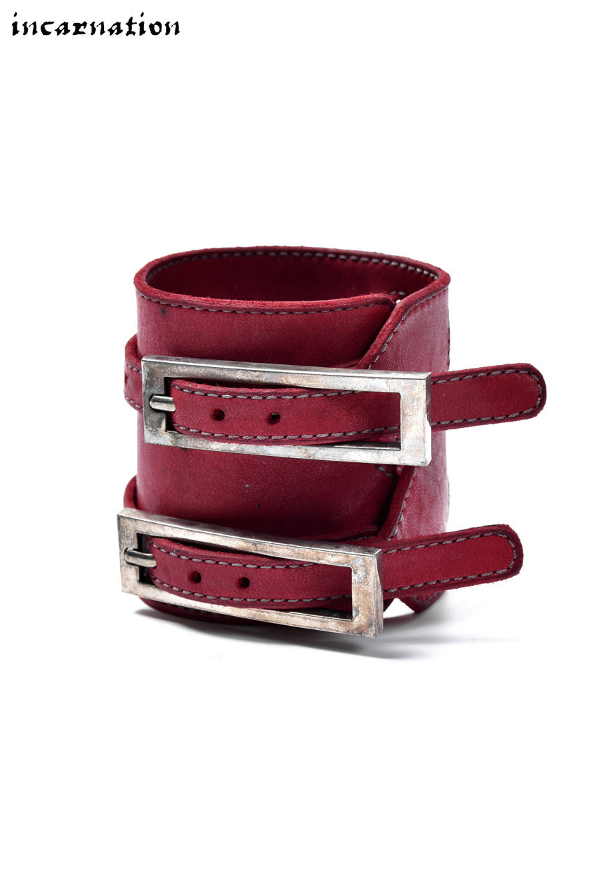incarnation HORSE LEATHER BRACELET with DOUBLE BUCKLES (RED)