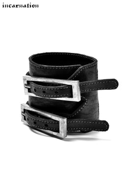 incarnation HORSE LEATHER BRACELET with DOUBLE BUCKLES (BLACK)