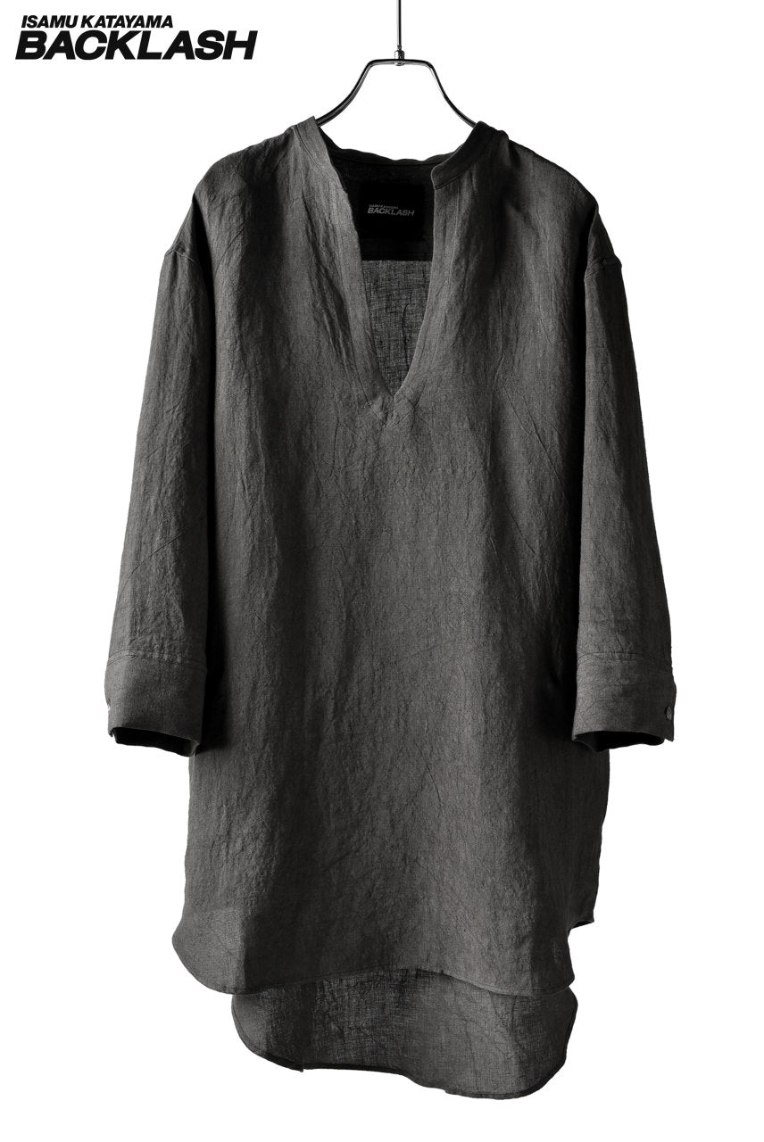BACKLASHコットンリネンプルオーバーシャツ/バックラッシュレザースキッパー ISAMU KATAYAMA BACKLASH LINEN SKIPPER SHIRT (GREY)の商品