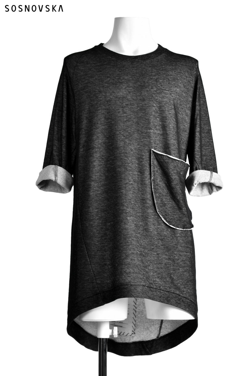SOSNOVSKA exclusive DOUBLE JERSEY TOPS with PATCH DETAIL (BLACK×GREY)