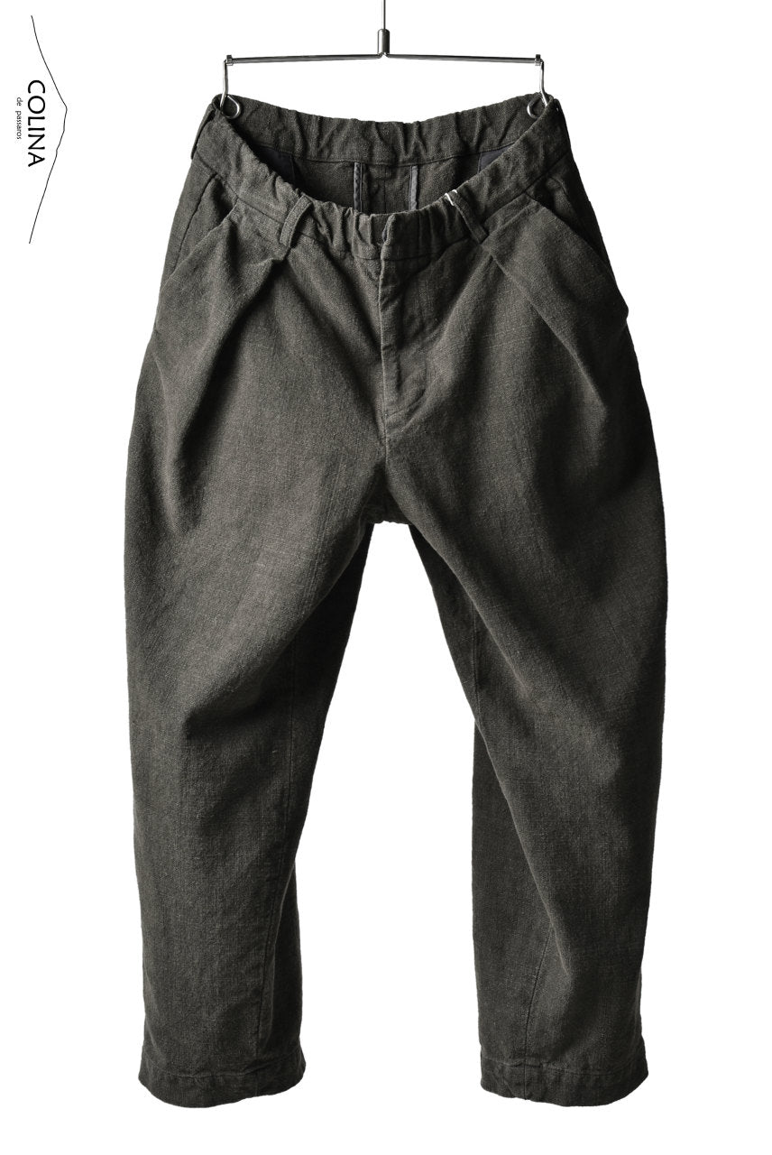 Load image into Gallery viewer, COLINA DOUBLE TUCK WIDE TAPERED PANTS / HAND SPUN CANVAS (SUMI KHAKI)