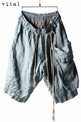 _vital exclusive dropcrotch shorts with hanging pocket / linen indigo dyed