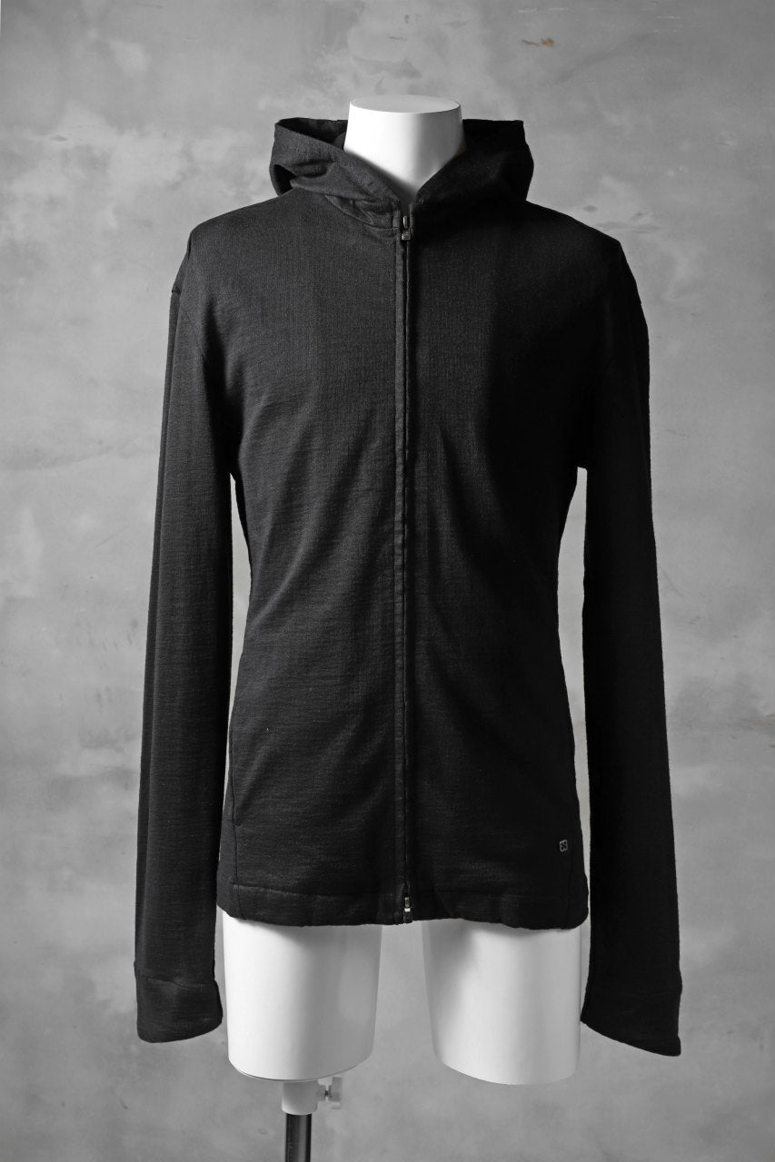 Load image into Gallery viewer, blackcrow set-in hoodie zip parka / cotton&amp;ramie jersey (black)