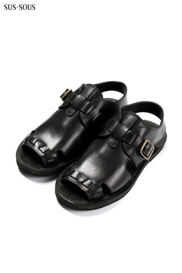 sus-sous sandal shoes / italy oiled cow leather *hand dyed (BLACK BROWN)