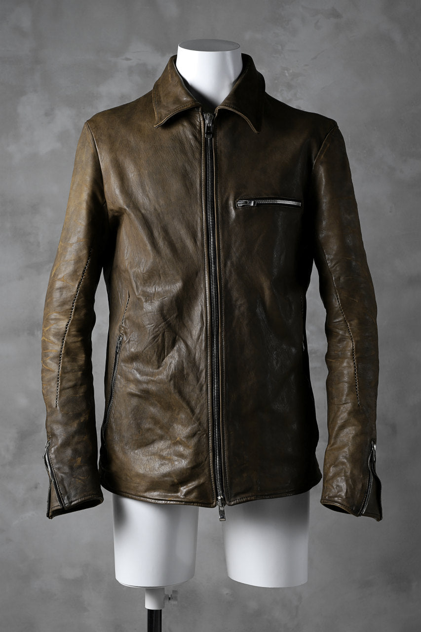 incarnation HORSE LEATHER COLLARED ZIP JACKET / OVERLOCKED (BROWN)