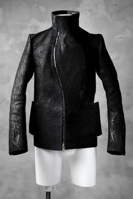 ierib exclusive high neck curved zip jacket / waxy horse butt / phosphoric acid tanning (BLACK)