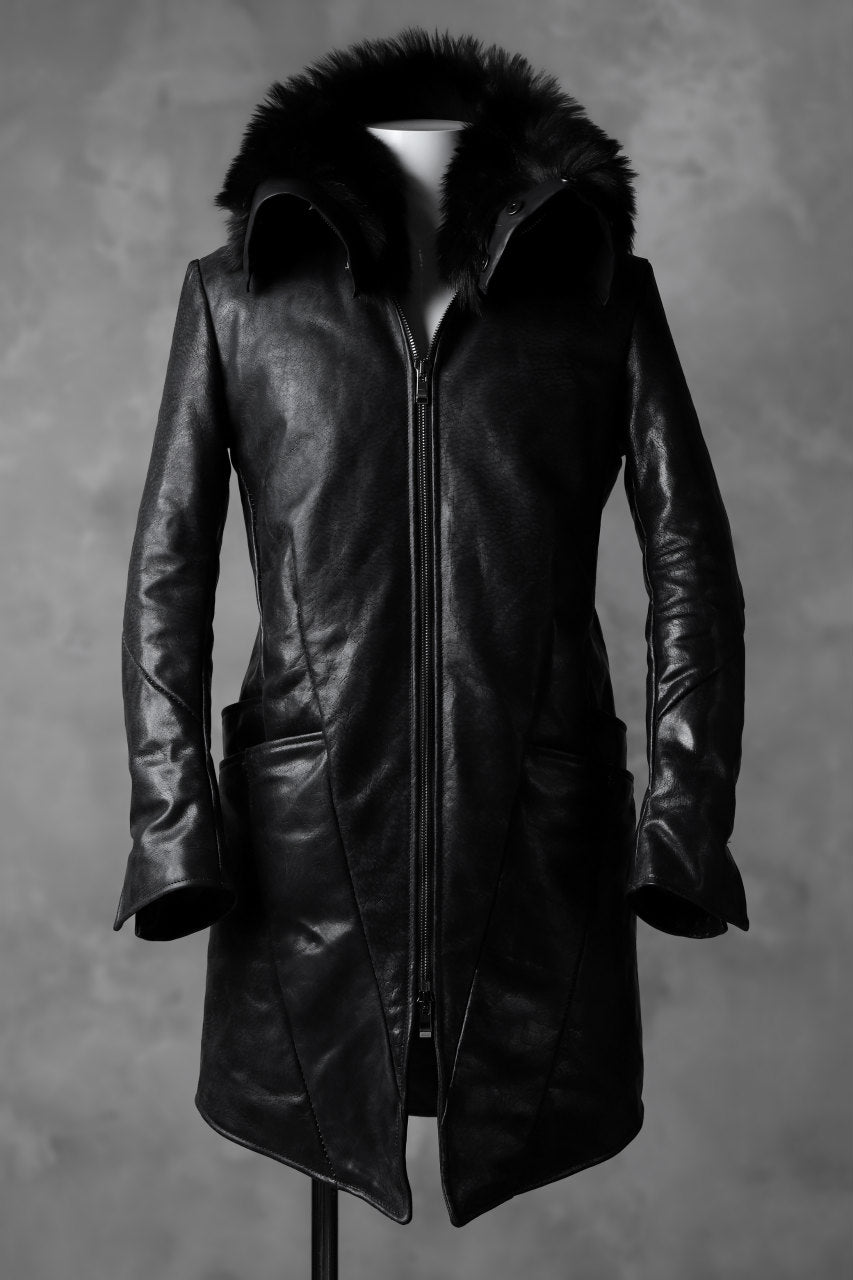 incarnation exclusive HORSE LEATHER GOOSE DOWN COAT with SHEARLING NECK SCARF (BLACK)