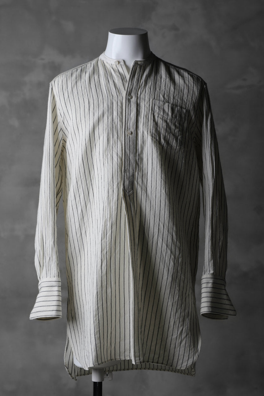 sus-sous band collar shirt / W52L48 Herringbone stripe (NATURAL×NAVY)