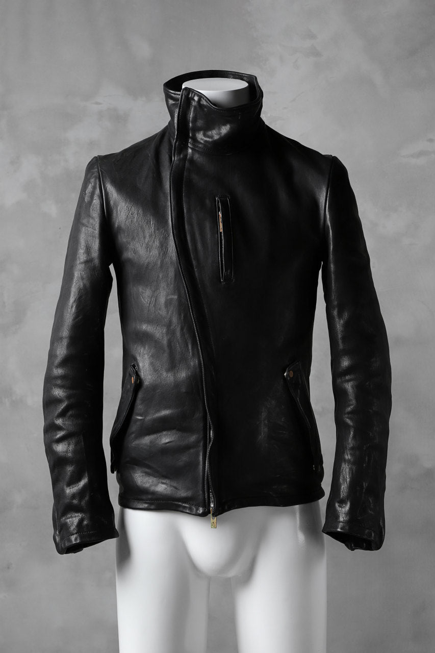 ierib exclusive high neck curved zip jacket / oiled horse leather (BLACK)