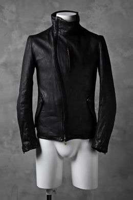 ierib exclusive high neck curved zip jacket / oiled horse soften (BLACK)