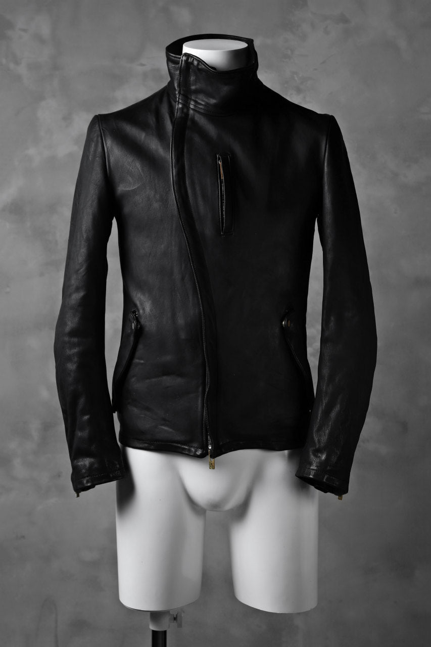 Load image into Gallery viewer, ierib exclusive high neck curved zip jacket / oiled horse soften (BLACK)